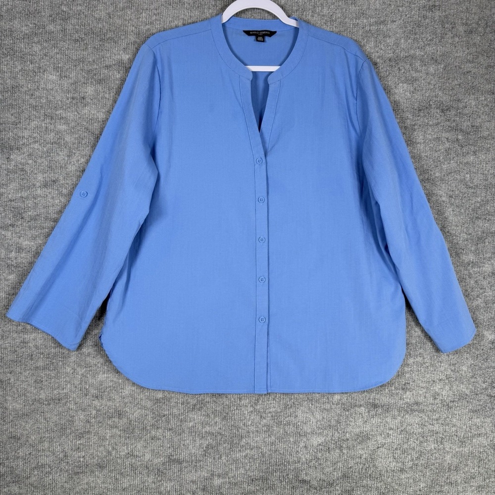 Mario‎ Serrani Size-XL/EG Women's Button Front Shirt Blue Roll-Tab